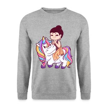 Buddha rides big colorful unicorn - Unisex Sweatshirt - salt & pepper - Front - Alina (178cm) & Michal (187cm)