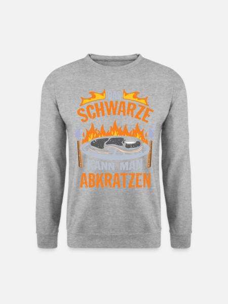 Lustiger Grillspruch Schwarze abkratzen Griller BB - Unisex Pullover - Weißgrau meliert
