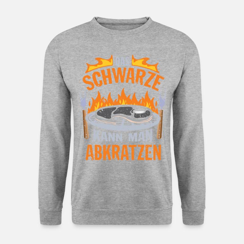 Lustiger Grillspruch Schwarze abkratzen Griller BB - Unisex Pullover - Weißgrau meliert