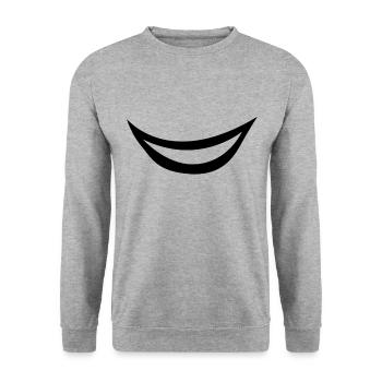 Grinsen Lächeln Mund Lustig Frech Gesichtsmaske - Unisex Pullover - Weißgrau meliert - Vorne - Alina (178cm) & Michal (187cm)