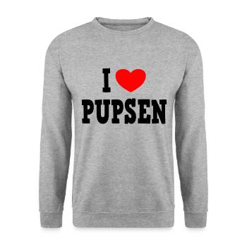 I LOVE PUPSEN - Furzen Blähungen - Unisex Pullover - Weißgrau meliert - Vorne - Alina (178cm) & Michal (187cm)