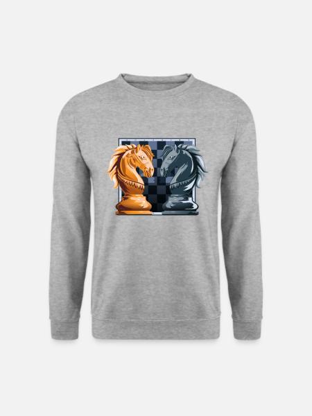 Schach Schachfigur König Springer Spruch Geschenk - Unisex Pullover - Weißgrau meliert