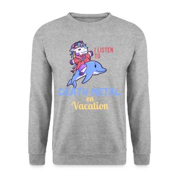 Death Metal Einhorn Urlaub Unicorn - Unisex Pullover - Weißgrau meliert - Vorne - Alina (178cm) & Michal (187cm)