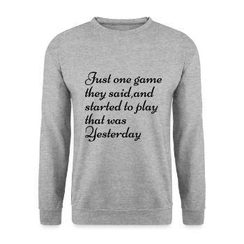 Brettspiel Schach Würfel Lustiges Geschenk - Unisex Pullover - Weißgrau meliert - Vorne - Alina (178cm) & Michal (187cm)