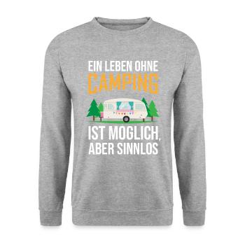 Ein Leben ohne Camping ist möglich, aber Sinnlos - Unisex Pullover - Weißgrau meliert - Vorne - Alina (178cm) & Michal (187cm)