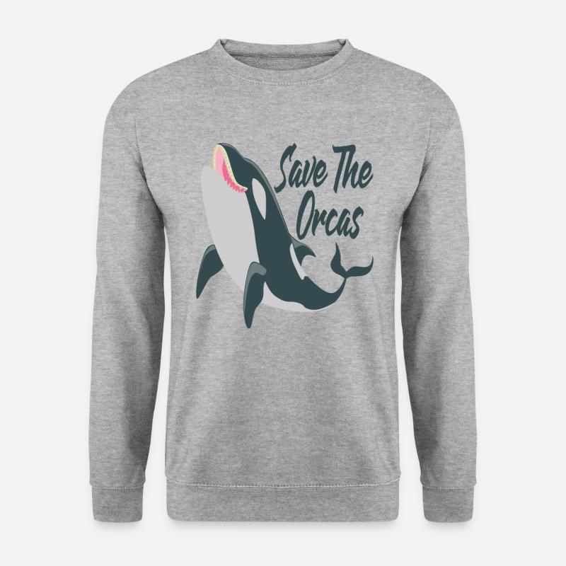 Save The Orcas Schwertwal Wal Killerwal Geschenk - Unisex Pullover - Weißgrau meliert