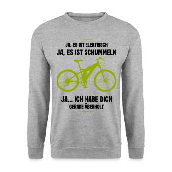 E-Bike Ich habe Dich Überholt Biker Fahrrad Spruch - Unisex Pullover - Weißgrau meliert - Vorne - Alina (178cm) & Michal (187cm)