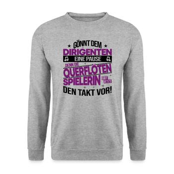 Querflöte Querflötistin Flöte Frau Spruch Geschenk - Unisex Pullover - Weißgrau meliert - Vorne - Alina (178cm) & Michal (187cm)