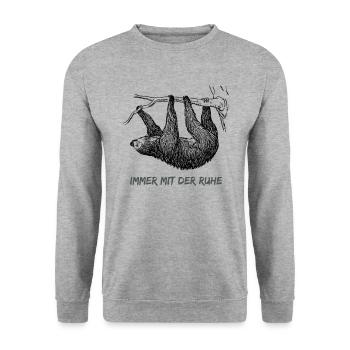 Immer mit der Ruhe - Faultier | Kein Hetze. - Unisex Pullover - Weißgrau meliert - Vorne - Alina (178cm) & Michal (187cm)