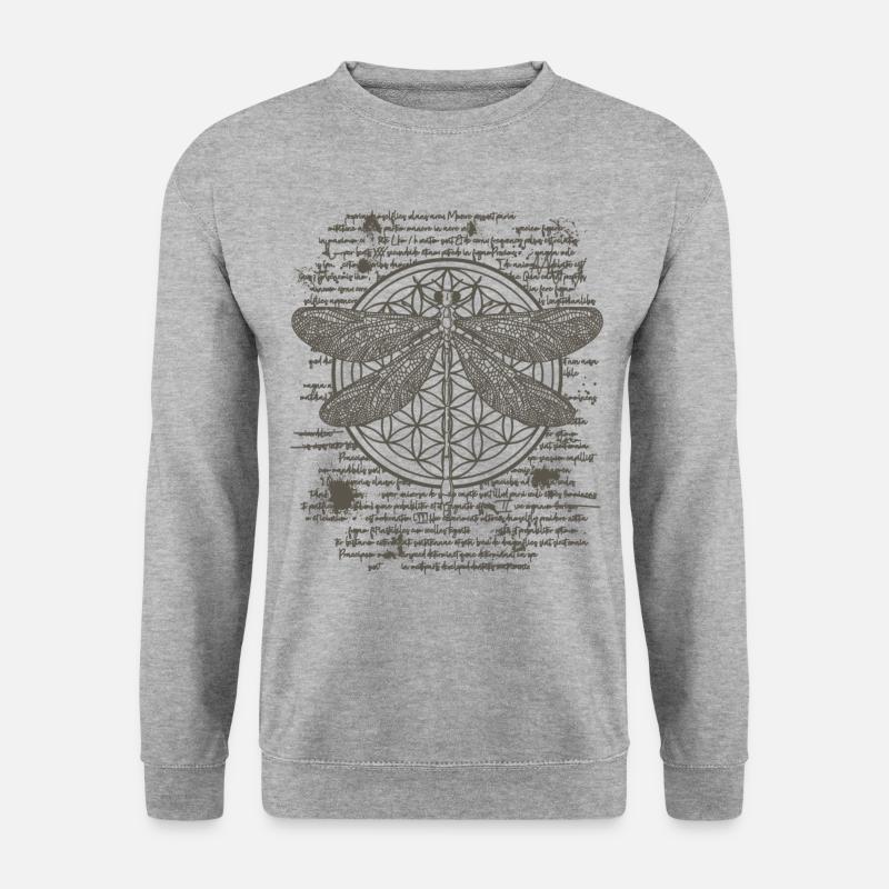 Libelle im leonardo da vinci Kunst Zeichenstil - Unisex Pullover - Weißgrau meliert