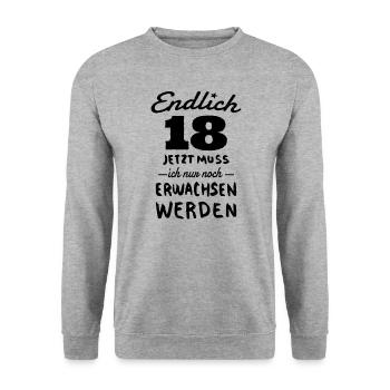 18 Geburtstag Mädchen Junge 18 Jahre volljährig - Unisex Pullover - Weißgrau meliert - Vorne - Alina (178cm) & Michal (187cm)