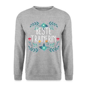 Beste Trainerin - Fussball Volleyball Hockey Süßes - Unisex Pullover - Weißgrau meliert - Vorne - Alina (178cm) & Michal (187cm)