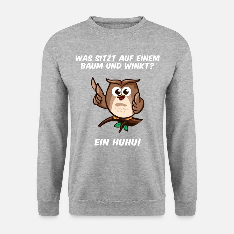Ein Huhu ist ein Uhu, der dir winkt. Lustige Eule - Unisex Pullover - Weißgrau meliert