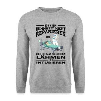 Spruch für Arzt - Unisex Pullover - Weißgrau meliert - Vorne - Alina (178cm) & Michal (187cm)