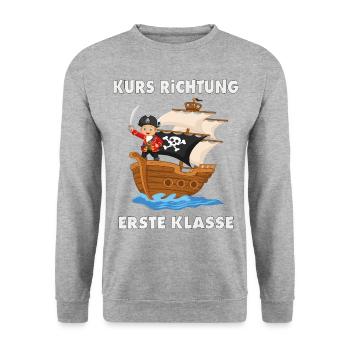 Kurs Richtung erste Klasse Endlich Schule 2020 - Unisex Pullover - Weißgrau meliert - Vorne - Alina (178cm) & Michal (187cm)