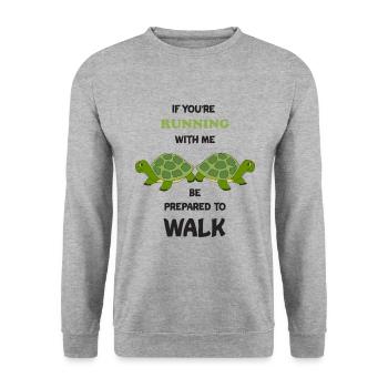 Running Funny Run Turtle Marathon Runner Gift - Unisex Sweatshirt - salt & pepper - Front - Alina (178cm) & Michal (187cm)