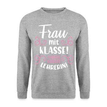 Beste Lehrerin | Frau mit Klasse süßes Geschenk Sc - Unisex Pullover - Weißgrau meliert - Vorne - Alina (178cm) & Michal (187cm)