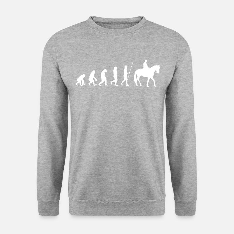 Evolution Reiter | Lustiges Pferdefreunde Pferde R - Unisex Pullover - Weißgrau meliert