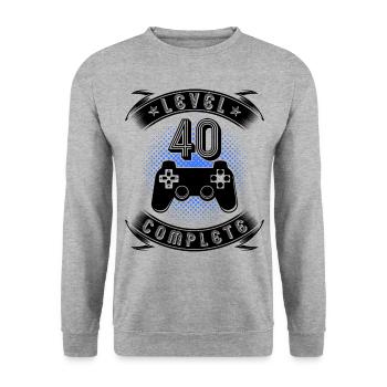 Level 40 Complete 40. Geburtstag Gamer Geschenk - Unisex Pullover - Weißgrau meliert - Vorne - Alina (178cm) & Michal (187cm)
