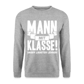 Bester Lehrer | Mann mit Klasse süßes Geschenk - Unisex Pullover - Weißgrau meliert - Vorne - Alina (178cm) & Michal (187cm)