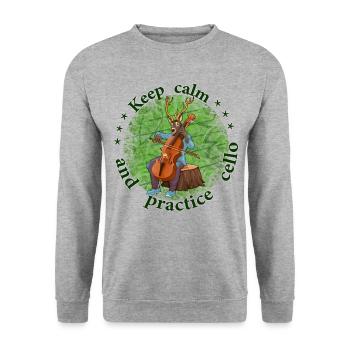 Keep calm practice Cello Violoncello Rentier - Unisex Pullover - Weißgrau meliert - Vorne - Alina (178cm) & Michal (187cm)