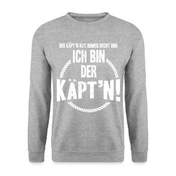 Der Käpt'n hat immer Recht ich bin der Kapitän Seg - Unisex Pullover - Weißgrau meliert - Vorne - Alina (178cm) & Michal (187cm)
