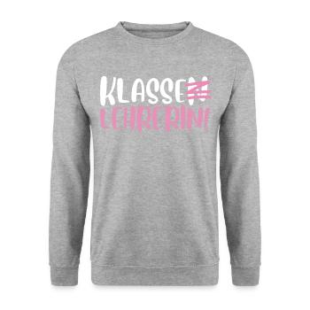 Abschied Geschenk für Klassenlehrerin mit dem Klas - Unisex Pullover - Weißgrau meliert - Vorne - Alina (178cm) & Michal (187cm)
