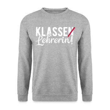 Abschied Geschenk für Klassenlehrerin mit dem Klas - Unisex Pullover - Weißgrau meliert - Vorne - Alina (178cm) & Michal (187cm)