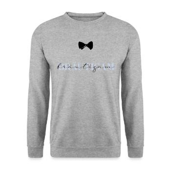 Bräutigam mit Fliege - Unisex Pullover - Weißgrau meliert - Vorne - Alina (178cm) & Michal (187cm)