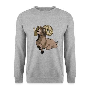 lustig guckendes Mufflon Geschenk für Mufflons Fan - Unisex Pullover - Weißgrau meliert - Vorne - Alina (178cm) & Michal (187cm)