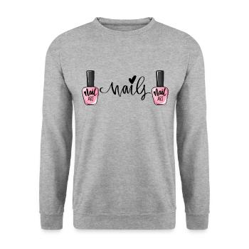 Nagellack Nageldesign Manicure Nagelstudio Nägel - Unisex Pullover - Weißgrau meliert - Vorne - Alina (178cm) & Michal (187cm)