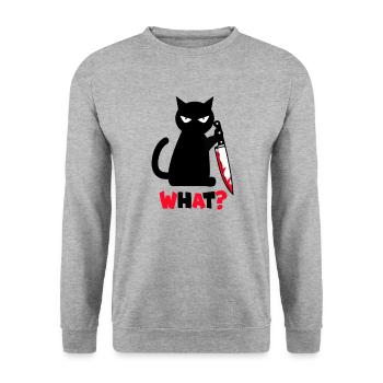 Cat with bloody knife WHAT? Black cat - Unisex Sweatshirt - salt & pepper - Front - Alina (178cm) & Michal (187cm)