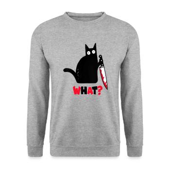 Cat with bloody knife WHAT? Black cat - Unisex Sweatshirt - salt & pepper - Front - Alina (178cm) & Michal (187cm)