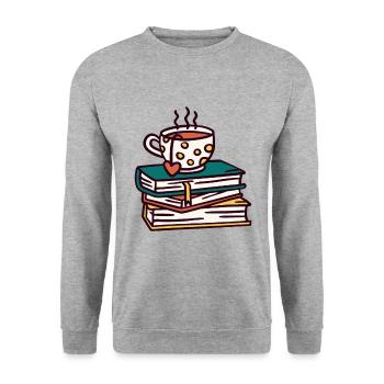 Book cup tea coffee books reading gift - Unisex Sweatshirt - salt & pepper - Front - Alina (178cm) & Michal (187cm)