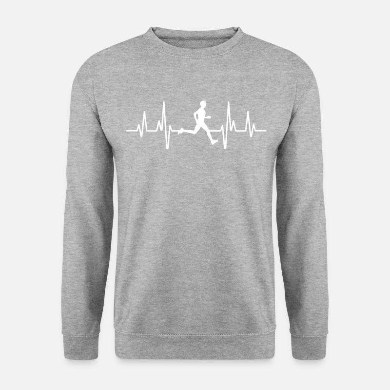 Laufen Marathon Joggen | Herzschlag EKG Läufer Mot - Unisex Pullover - Weißgrau meliert
