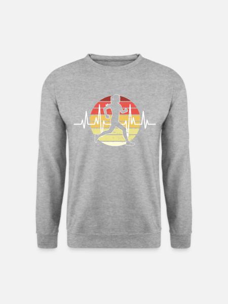 Retro Laufen Marathon Joggen | Herzschlag EKG Läuf - Unisex Pullover - Weißgrau meliert