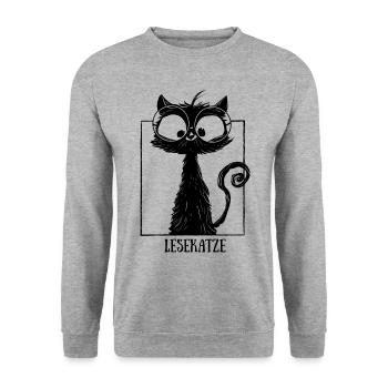 Lesekatze Lesen & Katze mit Brille Bücher Lesen - Unisex Pullover - Weißgrau meliert - Vorne - Alina (178cm) & Michal (187cm)