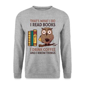 Das ist es, was ich tue Ich lese Bücher Ich trinke - Unisex Pullover - Weißgrau meliert - Vorne - Alina (178cm) & Michal (187cm)