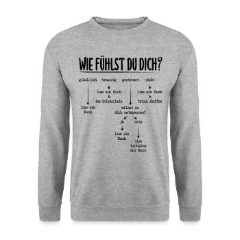 Wie Fühlst Du Dich? Buch Bücherwurm Bücher Lesen - Unisex Pullover - Weißgrau meliert - Vorne - Alina (178cm) & Michal (187cm)