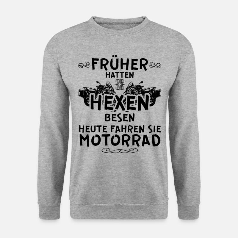 Hexen Fahren Motorrad Motorradfahrerin Geschenk - Unisex Pullover - Weißgrau meliert