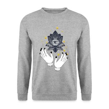 Hamsa / yoga / meditation - Unisex Sweatshirt - salt & pepper - Front - Alina (178cm) & Michal (187cm)