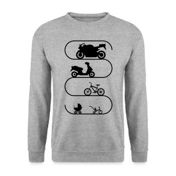 Motorradfahrer Evolution Motorrad Bike Roller - Unisex Pullover - Weißgrau meliert - Vorne - Alina (178cm) & Michal (187cm)