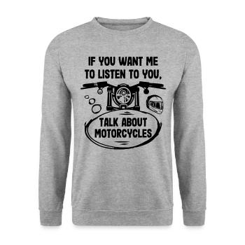 Gespräch über Motorräder Motorradfahrer Motorradfa - Unisex Pullover - Weißgrau meliert - Vorne - Alina (178cm) & Michal (187cm)