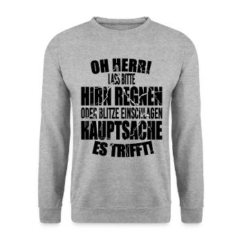 Lustig Lustige Sprüche Humor Hirn Regen Blitze - Unisex Pullover - Weißgrau meliert - Vorne - Alina (178cm) & Michal (187cm)