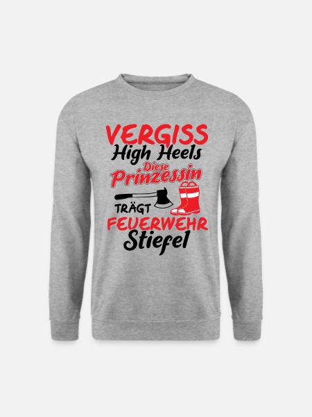 Feuerwehrfrau Feuerwehrstiefel Spruch Feuerwehr - Unisex Pullover - Weißgrau meliert