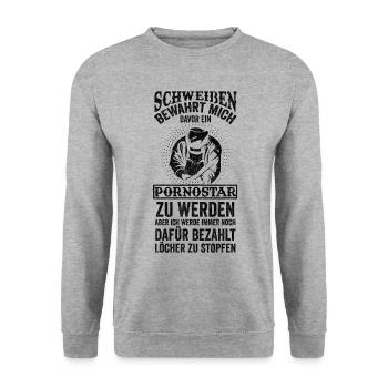 Schweißer Schweißen Metallbau Handwerker Brenner - Unisex Pullover - Weißgrau meliert - Vorne - Alina (178cm) & Michal (187cm)