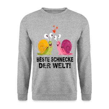 Schnecke Schneckenhaus Liebe Freunde Geschenk - Unisex Pullover - Weißgrau meliert - Vorne - Alina (178cm) & Michal (187cm)