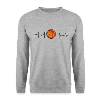 Basketballspieler Fan Coach Heartbeat Geschenk - Unisex Pullover - Weißgrau meliert - Vorne - Alina (178cm) & Michal (187cm)