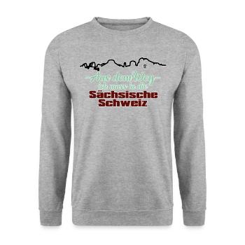 Aus dem Weg ich muss in die Sächsische Schweiz - Unisex Pullover - Weißgrau meliert - Vorne - Alina (178cm) & Michal (187cm)