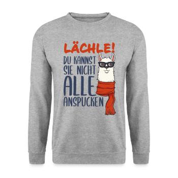 Alpaka - Lächle! du kannst sie nicht alle töten - Unisex Pullover - Weißgrau meliert - Vorne - Alina (178cm) & Michal (187cm)
